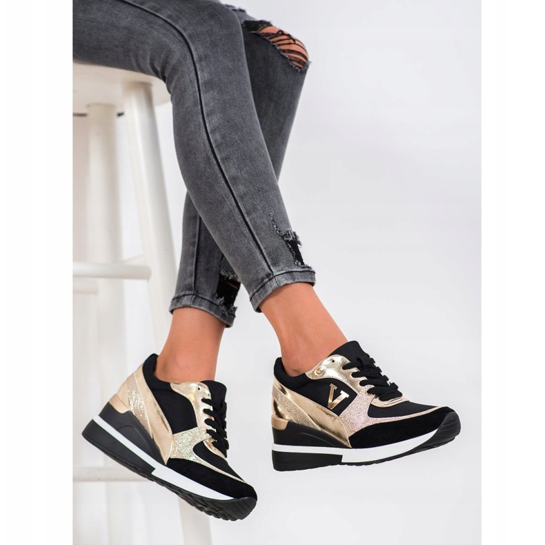 Vinceza Tenisky na klínku Vincez černá žlutá 1