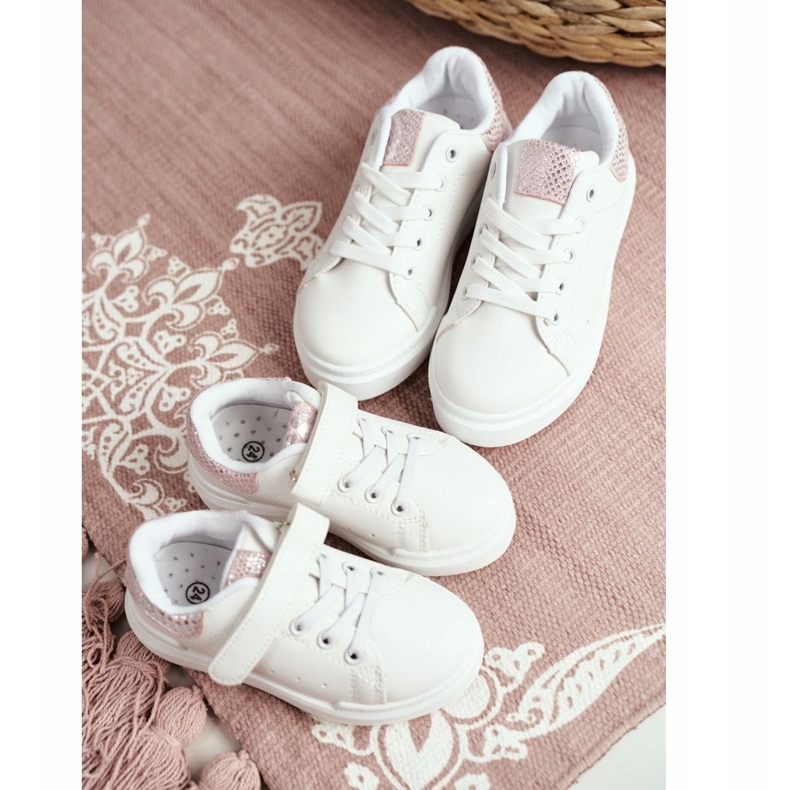 FRROCK Bílá šněrovací sportovní obuv Ilonka pro děti bílý růžový 1