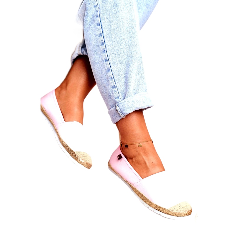 Dámské espadrilky, pletená podešev růžová Big Star DD274728 béžový růžový zlatý 1