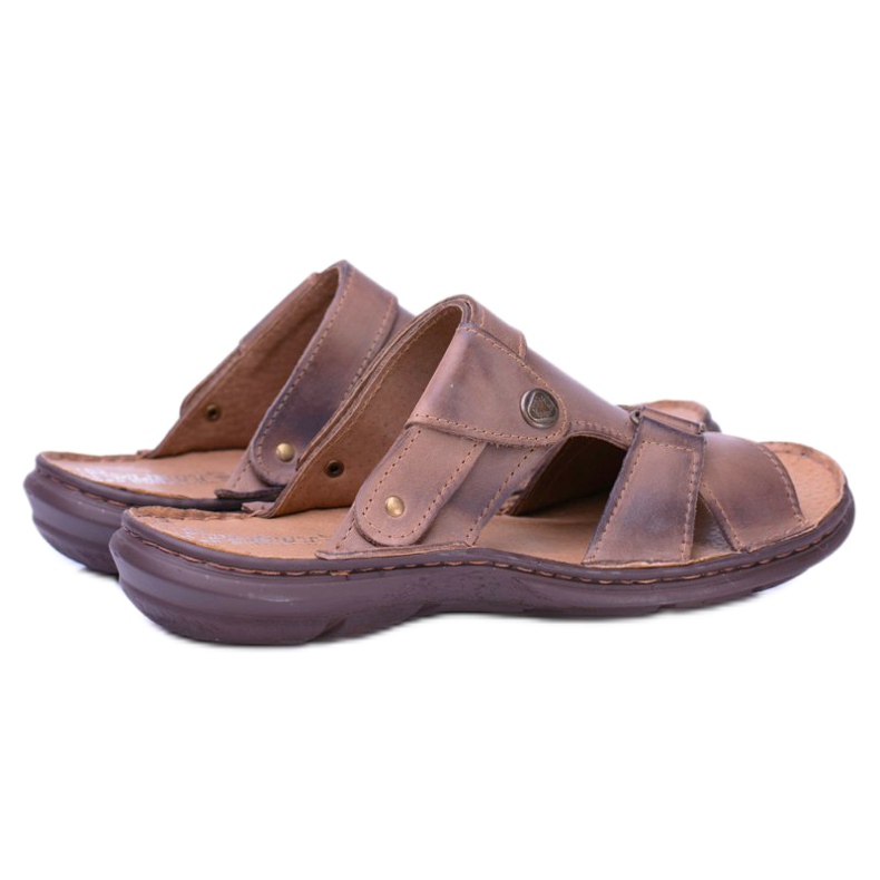 Polbut Kožené hnědé pánské pantofle Sandály Hideki hnědý 1