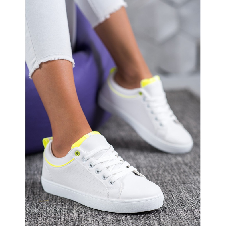 SHELOVET Stylové tenisky s eko kůží bílý žluť 1