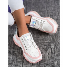 SHELOVET Eko kožené tenisky bílý růžový 1