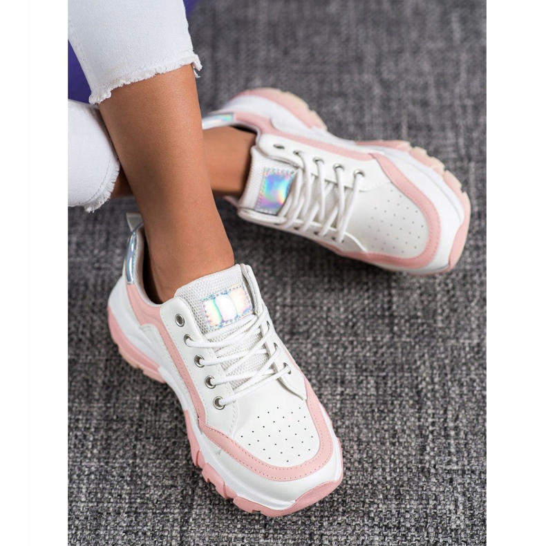 SHELOVET Eko kožené tenisky bílý růžový 1