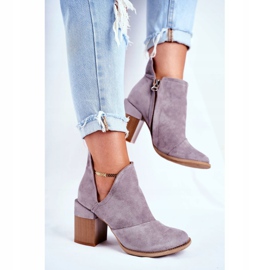 MSMG Dámské kozačky na podpatku Šedý meliori střih šedá 2