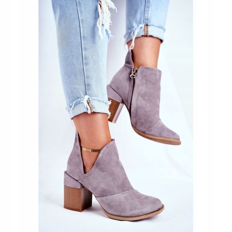 MSMG Dámské kozačky na podpatku Šedý meliori střih šedá 2