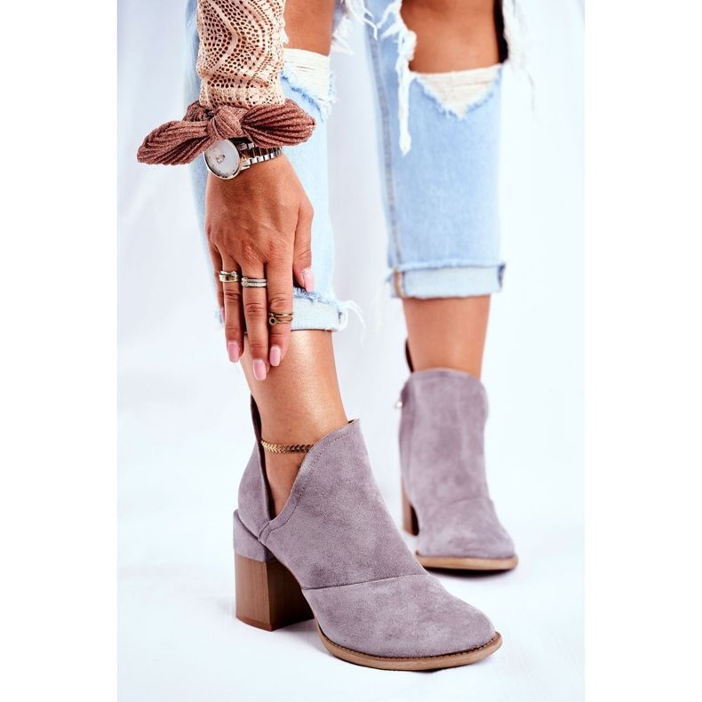 MSMG Dámské kozačky na podpatku Šedý meliori střih šedá 1