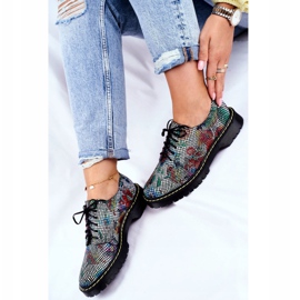 Dámské kožené květiny Brogues Oxfords Maciejka 04087-43 černý vícebarevný 2