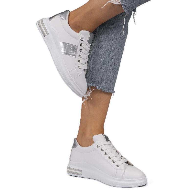 Bílé módní tenisky s ekokůží C912 bílý stříbrný šedá 1