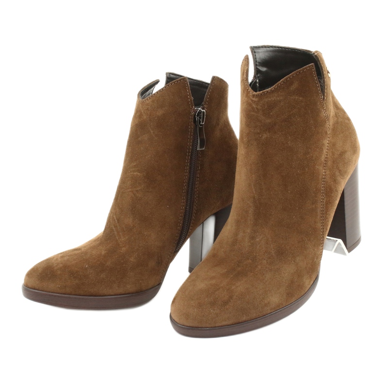 Gamis Kožené semišové kozačky na sloupku 4018 hnědý 2