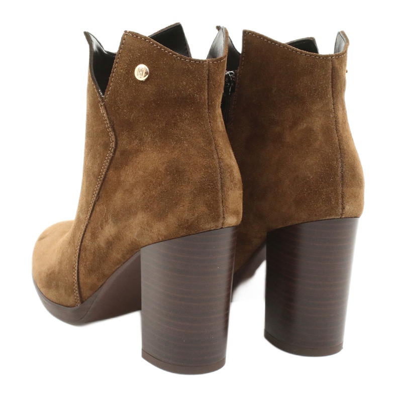 Gamis Kožené semišové kozačky na sloupku 4018 hnědý 3