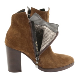 Gamis Kožené semišové kozačky na sloupku 4018 hnědý 4