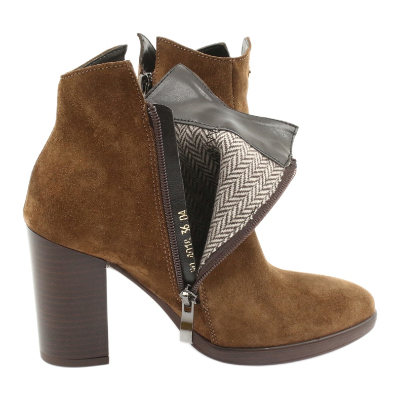 Gamis Kožené semišové kozačky na sloupku 4018 hnědý 4