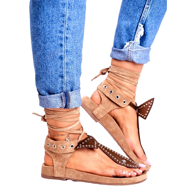 Dámské hnědé svázané sandály Lu Boo japonské Mara hnědý 2