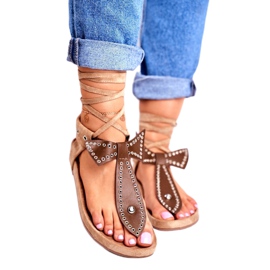 Dámské hnědé svázané sandály Lu Boo japonské Mara hnědý 1