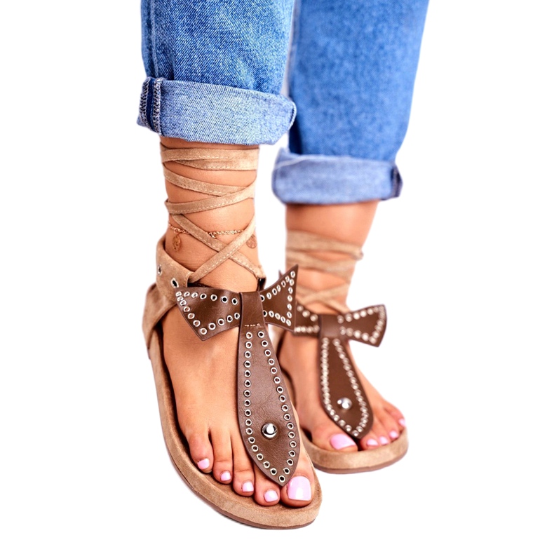 Dámské hnědé svázané sandály Lu Boo japonské Mara hnědý 1