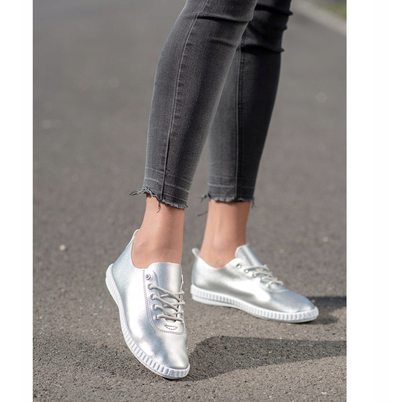 SHELOVET Stříbrné tenisky s eko kůží stříbrný 1