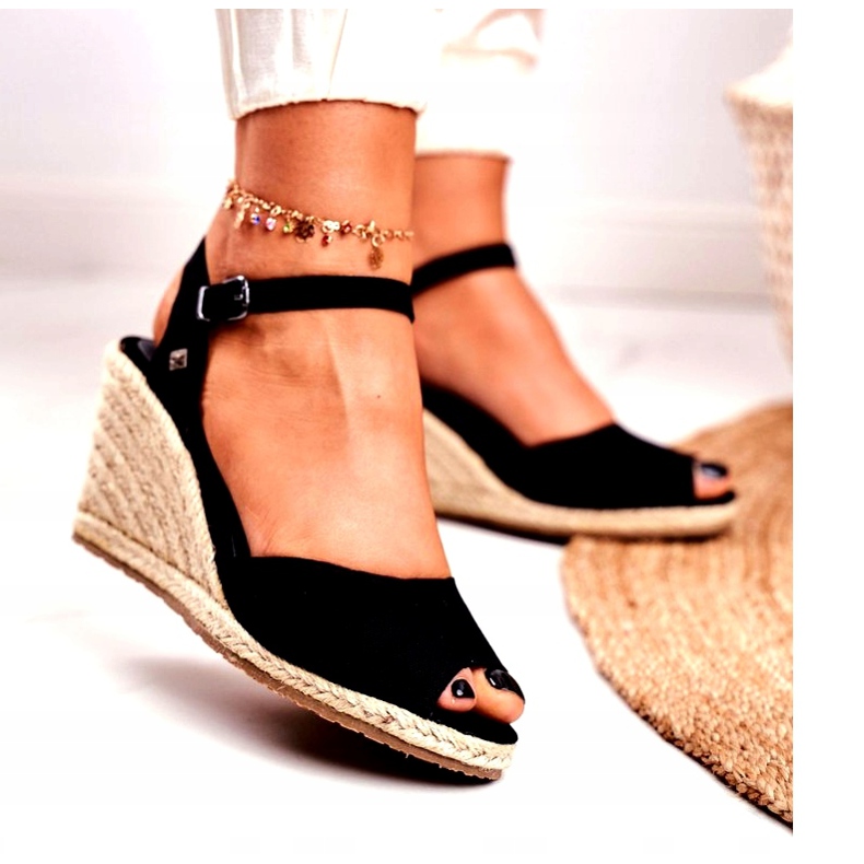 Dámské sandály na pleteném klínu Big Star černé DD274A209 černá 1