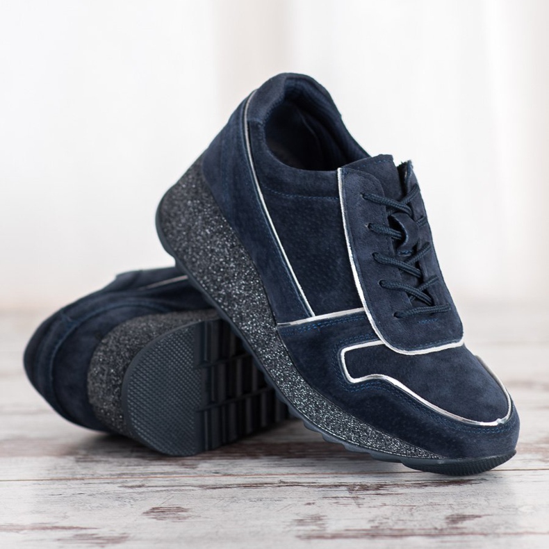 Filippo Kožené tenisky s třpytivou platformou modrý 2