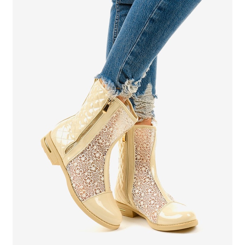 Béžové prolamované ploché boty X362-2 béžový 1