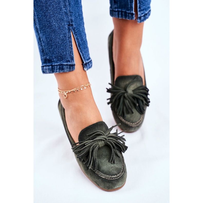 Dámské mokasíny Maciejka kožené olivové 04830-24 zelená 2