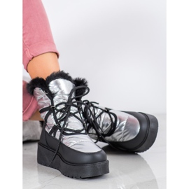 Bella Paris Módní sněhové boty stříbro šedá 1