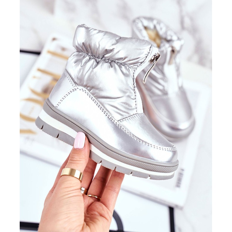 WEESTEP Dětské vlněné teplé sněhové boty Silver Bubbles stříbro 2