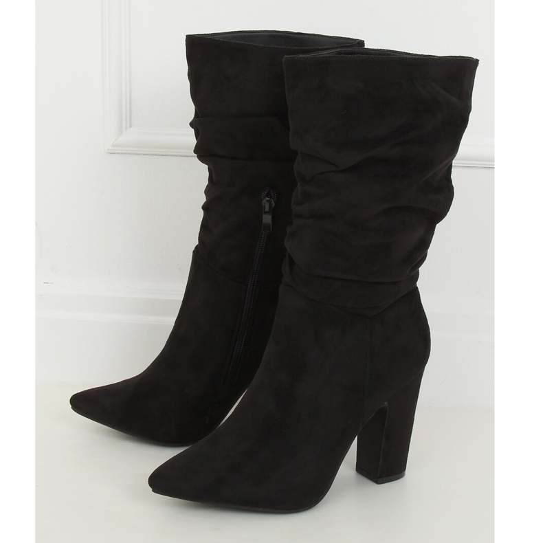 Černé kozačky na vysokém podpatku D7510 Black černá 1