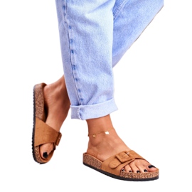 BUGO Dámské hnědé pantofle s přezkou, nastavitelná růžovka hnědý 2