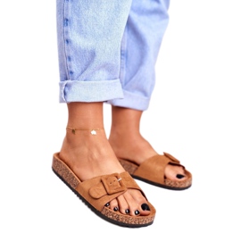 BUGO Dámské hnědé pantofle s přezkou, nastavitelná růžovka hnědý 1