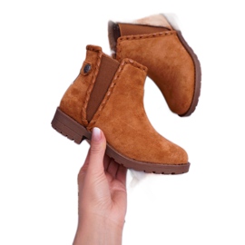 POPA Dětské kozačky na vysokém podpatku Camel Sicarro hnědý 1