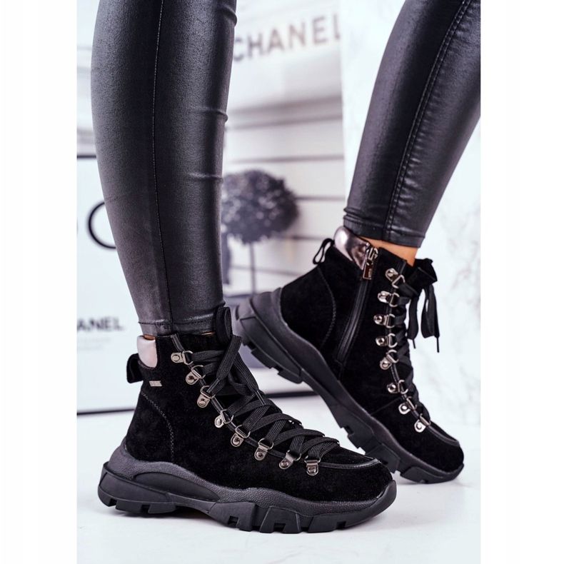 Dámská treková obuv Trappers Leather Suede Big Star GG274893 černý 2