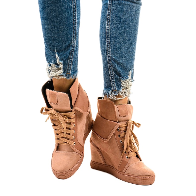 Růžové tenisky se šněrovacími klíny B12-22 růžový 1