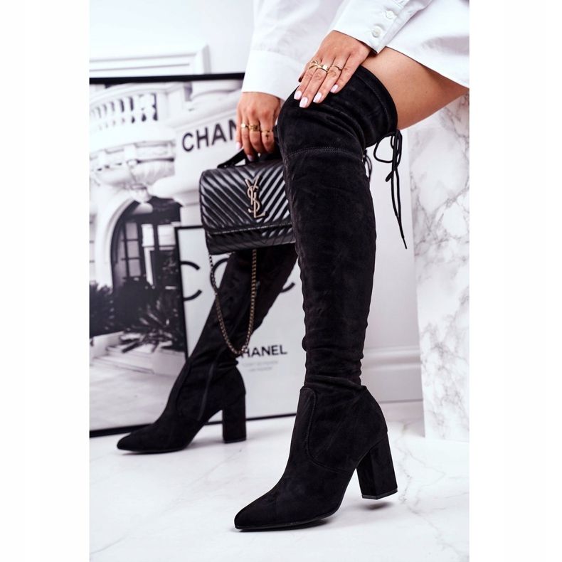 S.Barski Dámské kozačky na podpatku semišové černé Milwa černá 1