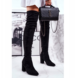 S.Barski Dámské kozačky na podpatku semišové černé Milwa černá 2