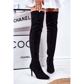 S.Barski Dámské kozačky na vysokém podpatku semiš černé Huanto černá 1