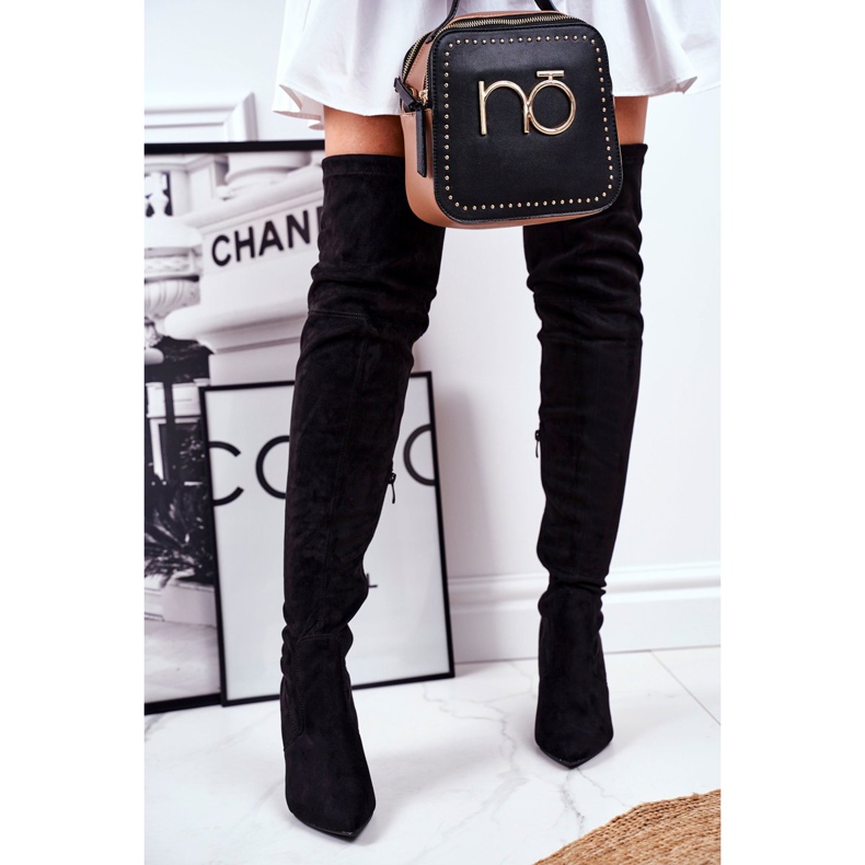 S.Barski Dámské kozačky na vysokém podpatku semiš černé Huanto černá 2