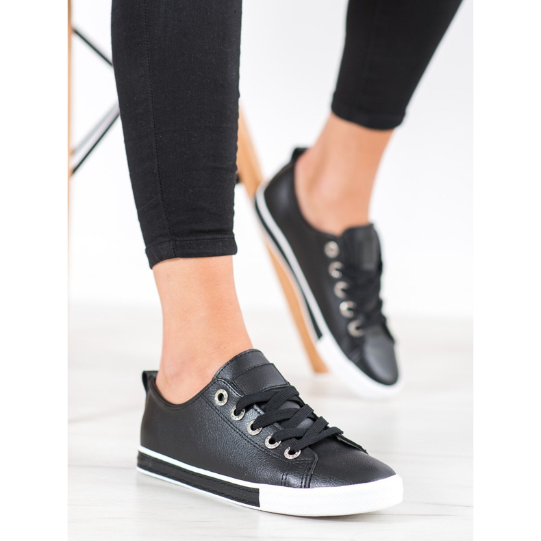 SHELOVET Eko kožené tenisky černá 1