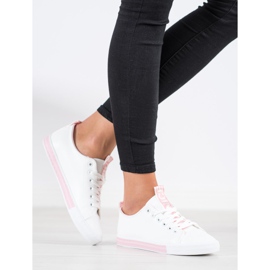 SHELOVET Eko kožené tenisky bílý růžový 1