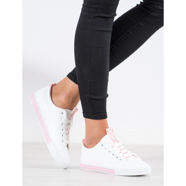 SHELOVET Eko kožené tenisky bílý růžový 1