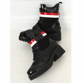 Černé šněrovací dámské boty NS086 Black bílý černý červený 2