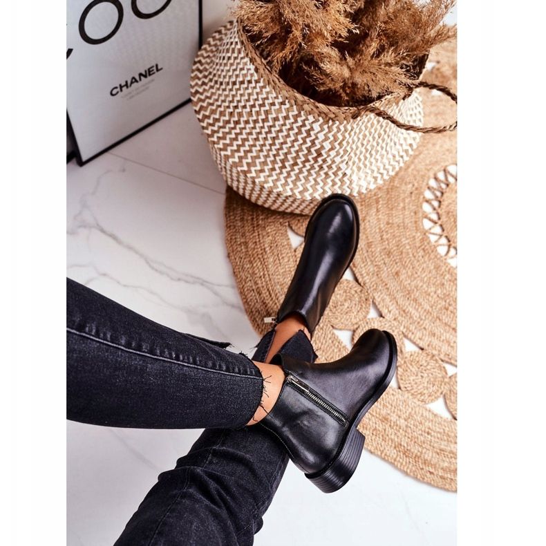 S.Barski Dámské boty zateplené Chelsea boty plochý podpatek kůže černá Fernir 1