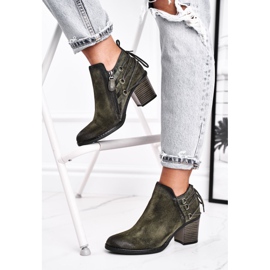 Dámské kozačky na podpatku Maciejka jarní kůže olivová 04812-24 zelená 2