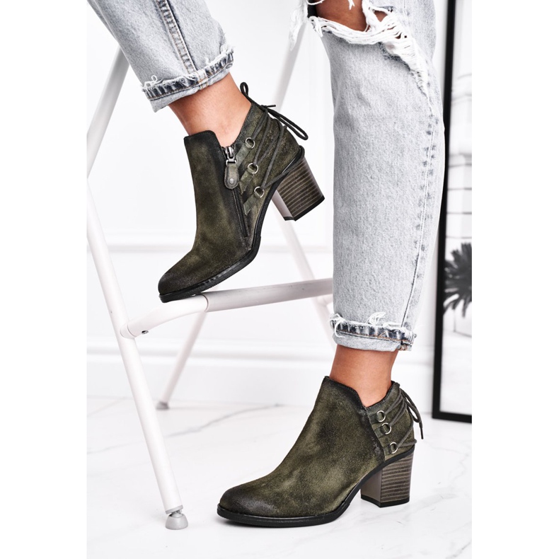 Dámské kozačky na podpatku Maciejka jarní kůže olivová 04812-24 zelená 2