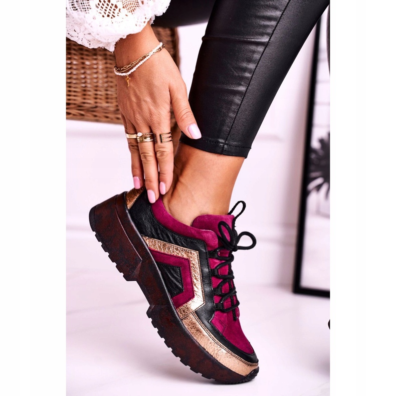 Dámské tenisky Brogues Maciejka Leather Burgundy 04731-23 červené vícebarevný 1