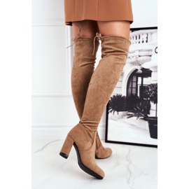 Mulanka Dámské semišové kozačky na podpatku béžové Highso béžový 2 Mulanka Dámské semišové kozačky na podpatku béžové Highso béžový 2