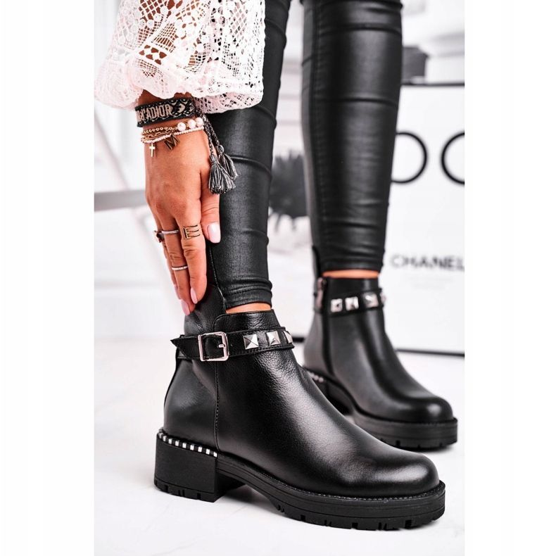 Dámské kožené teplé boty Laura Messi černé 2055 černá 1