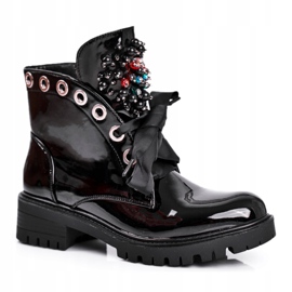 PS1 Dámské kotníkové boty s korálkovou zateplenou stuhou Nambi černá 6