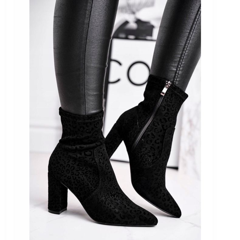 S.Barski Dámské boty na podpatku Centki Black Panther černá 2