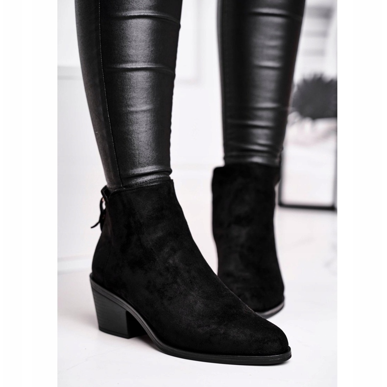 S.Barski Dámské kozačky na podpatku zateplené podzimní černé mléčné černá 2