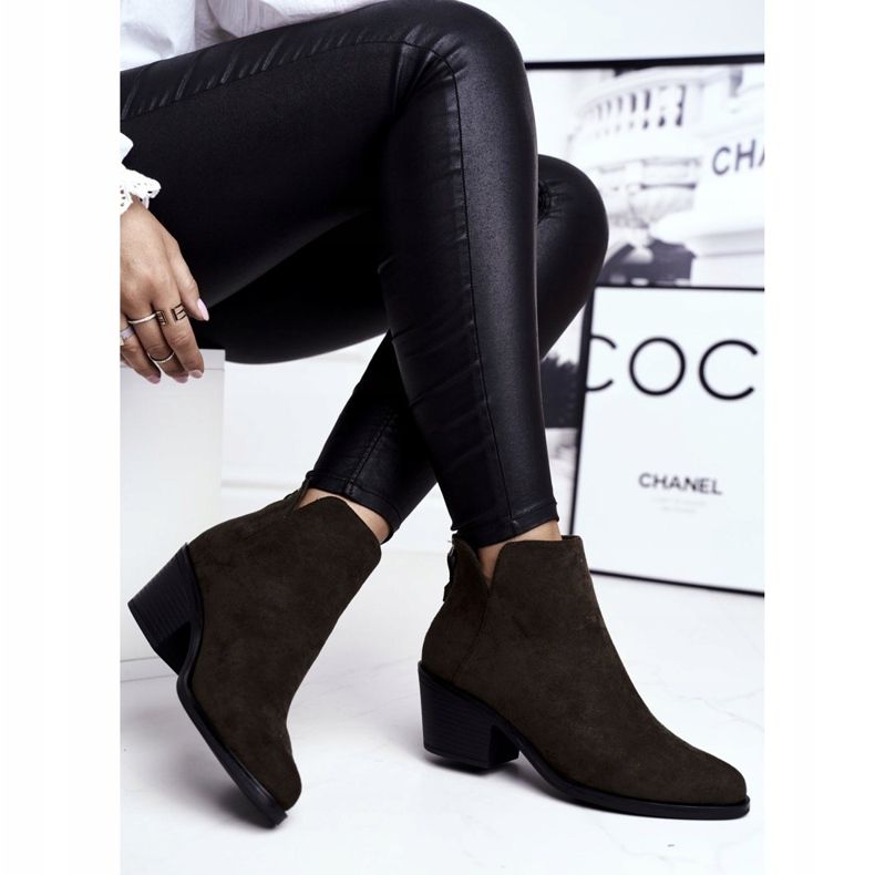 S.Barski Dámské boty s plochým podpatkem teplé podzimní kaki mléčné khaki 2